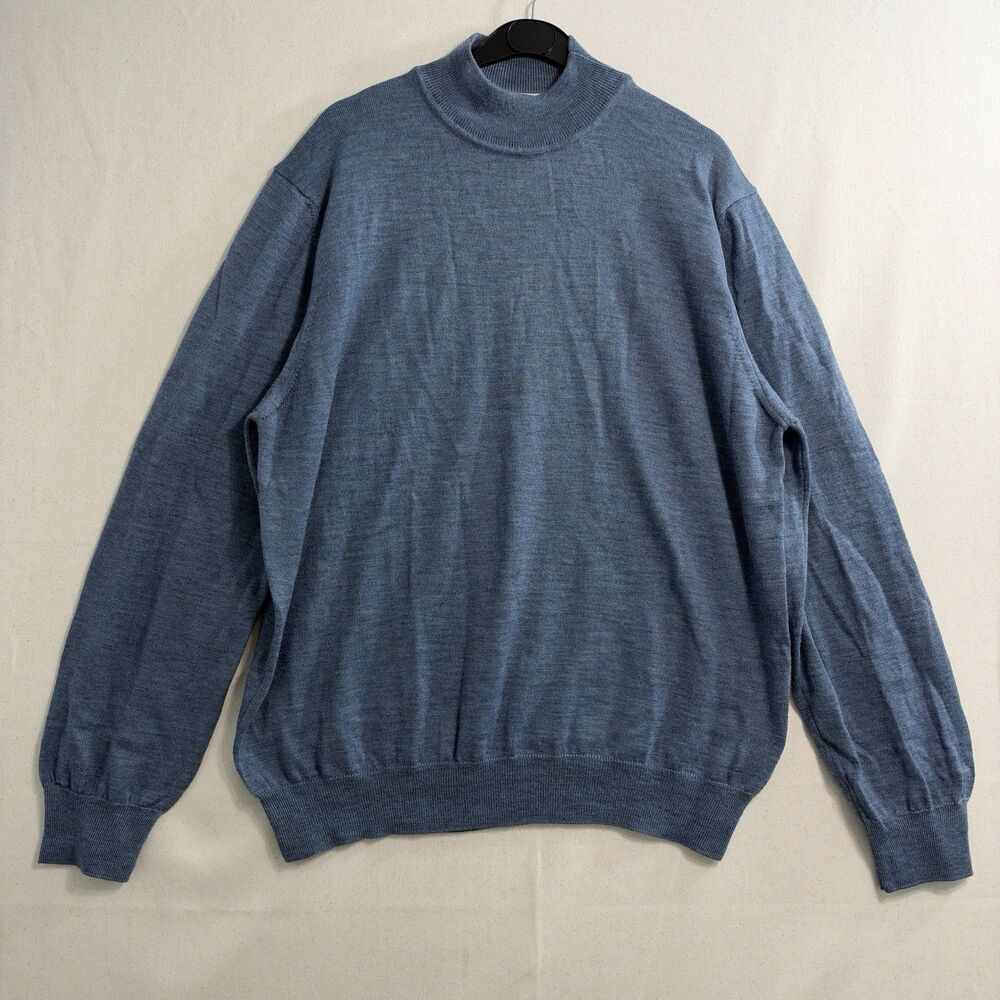 John W Nordstrom Mens Large Blue Merino Wool Mock Neck Sweater Made Italy